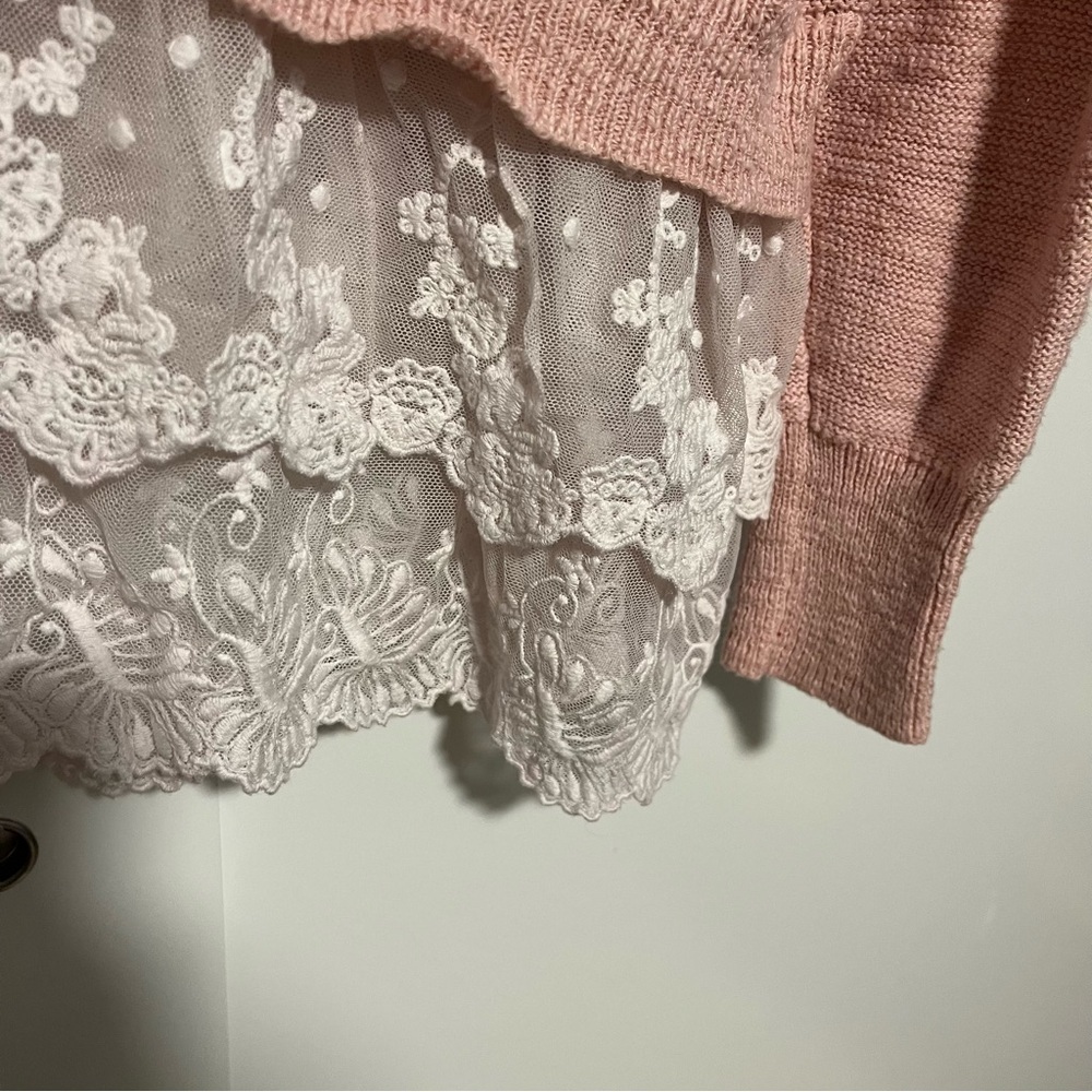 Blush Pink Sweater with Lace Detail Size XXL Boho Cottagecore airy feminine - Picture 5 of 8